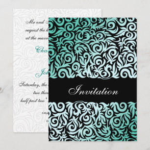 Mint Green and Black Swirling Border Wedding Invitation