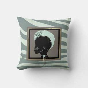 Mint green and black zebra print throw pillow