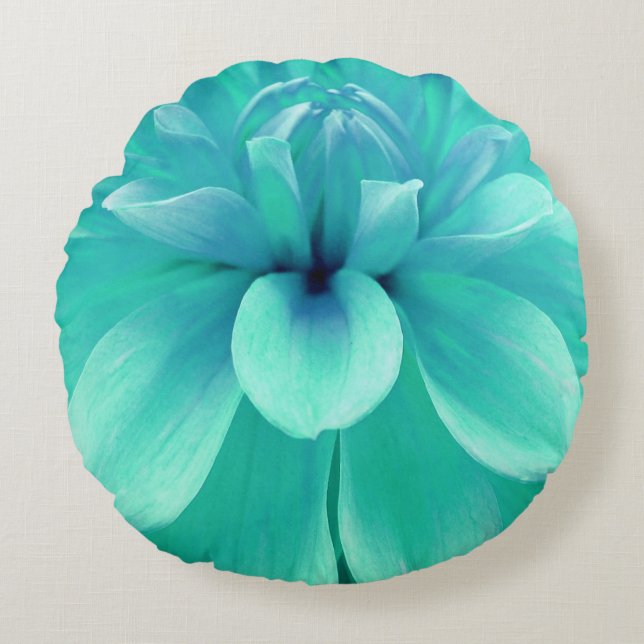 Mint green and blue flower round pillow (Front)