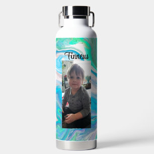 Mint Green and Blue Fluid Art Personalized Water Bottle