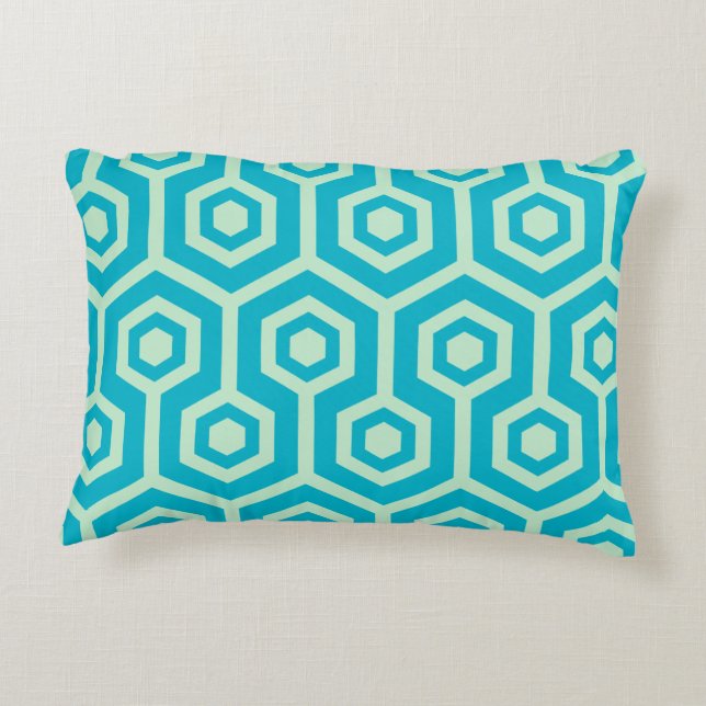 Mint-Green And Blue Geometric Pattern Decorative Pillow (Back)