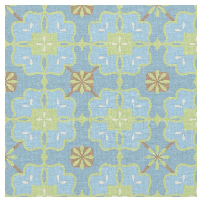 Mint Green and Blue | Pretty Floral Pattern Fabric (Close Up)