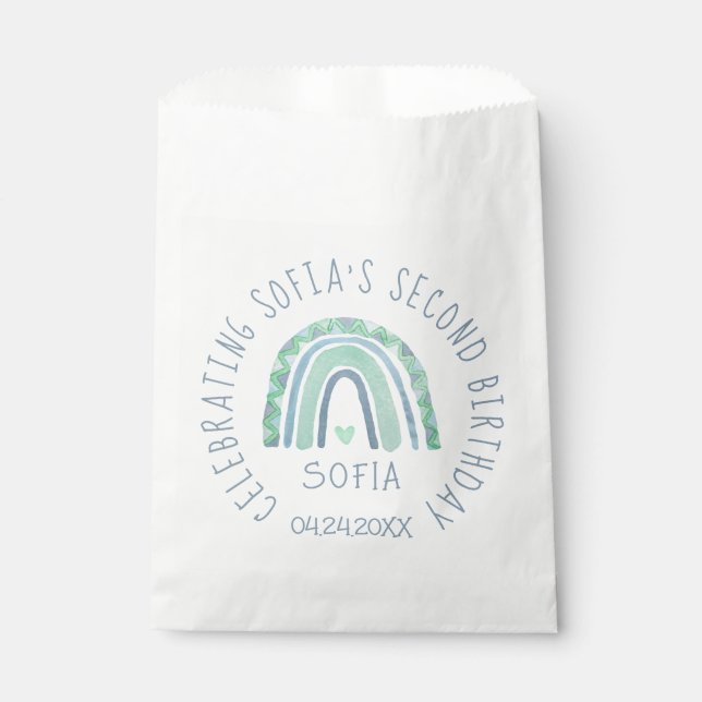 Mint-green and blue tone boho rainbow favour bag (Front)