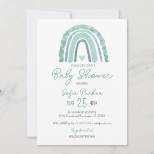 Mint-green and blue tone boho rainbow invitation