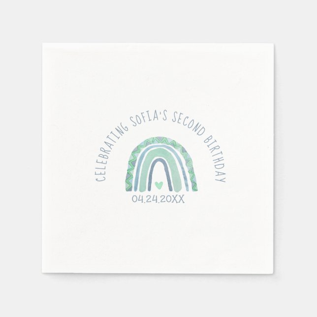 Mint-green and blue tone boho rainbow paper plates napkin (Front)
