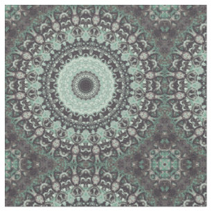 Mint Green and Charcoal Mandala Pattern Fabric