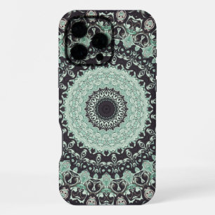 Mint Green and Charcoal Mandala Pattern iPhone 16 Pro Max Case
