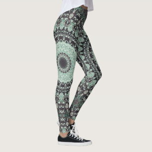 Mint Green and Charcoal Mandala Pattern Leggings