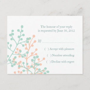 Mint Green and Coral Wedding RSVP Reply Cards