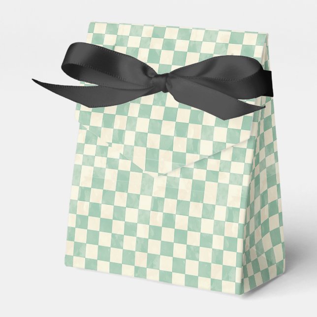 Mint Green and Cream Gingham  Favor Box (Front Side)