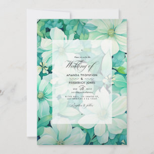 Mint Green and Eggshell Floral Summer Wedding Invitation