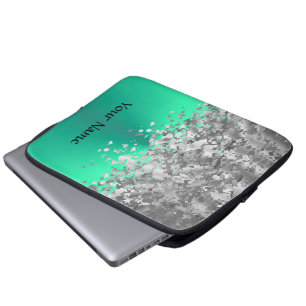 Mint green and faux glitter personalized laptop sleeve