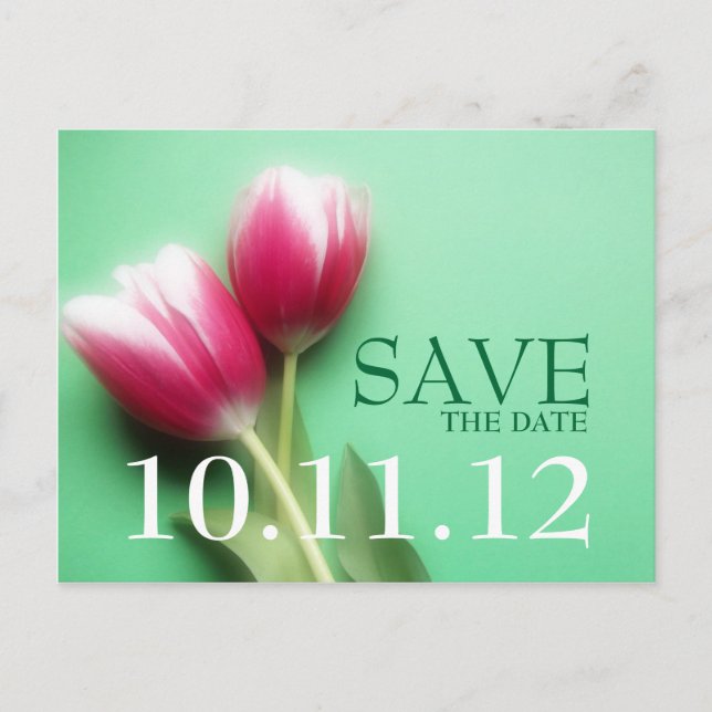 Mint Green and Fuchsia Save the Date Postcard (Front)