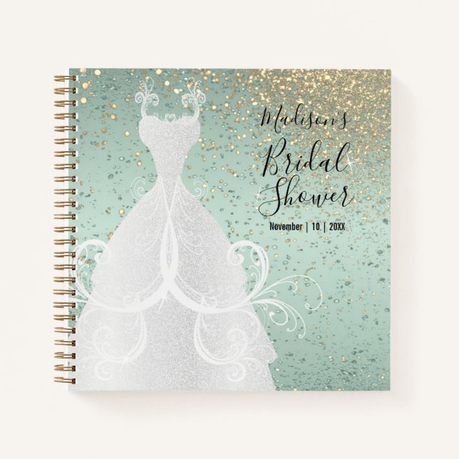 Mint Green and Gold Glitter  - Bridal Shower Notebook (Front)