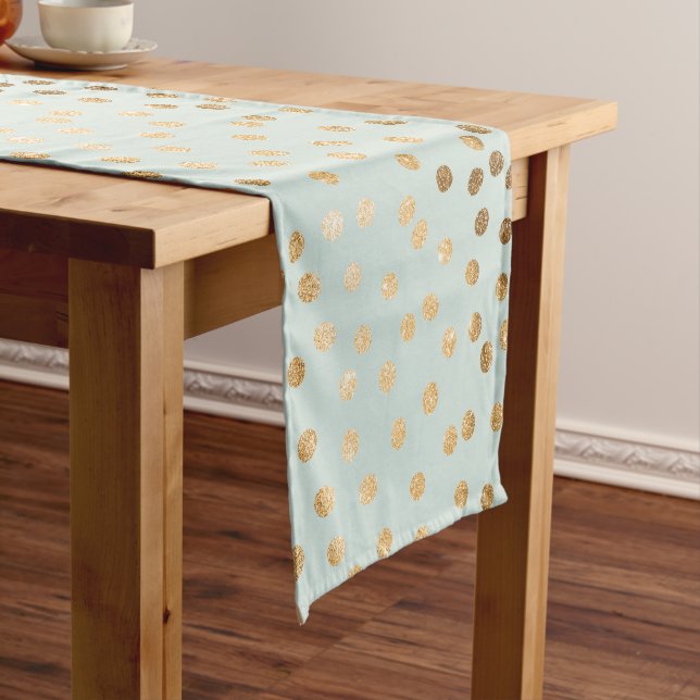 Mint Green and Gold Glitter City Dots Table Runner (In Situ)