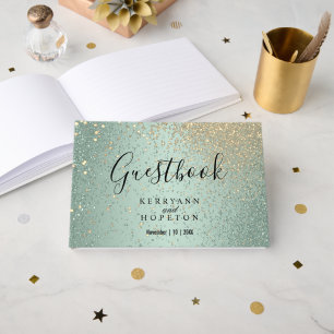 Mint Green and Gold Glitter Guest Book