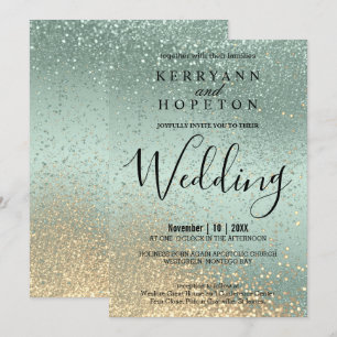 Mint Green and Gold Glitter Invitation