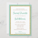 Mint Green and Gold Glitter Rectangle Bat Mitzvah Invitation<br><div class="desc">This trendy Bat Mitzvah invitation features sparkling faux glitter layered against a solid colour background. Use the template form to add your own information. The "Customize" feature can be used to change the font style,  colour and layout.</div>