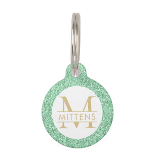 Mint Green and Gold Glitter Sparkly Monogram Pet Tag