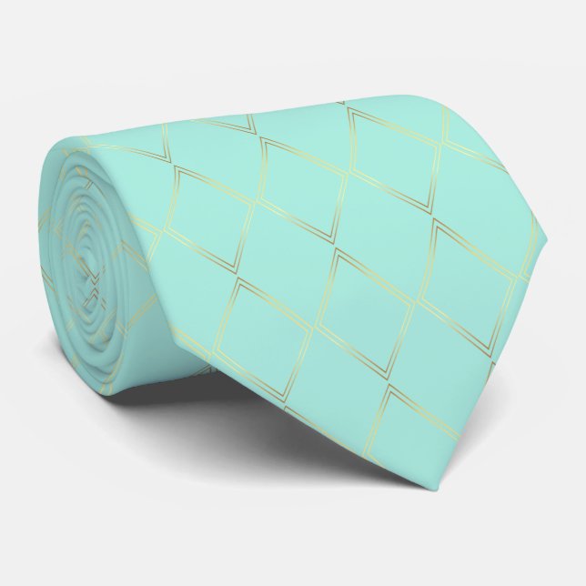 Mint Green and Gold Pattern Neck Tie (Rolled)
