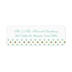 Mint Green and Gold Polka Dot Return Address Label