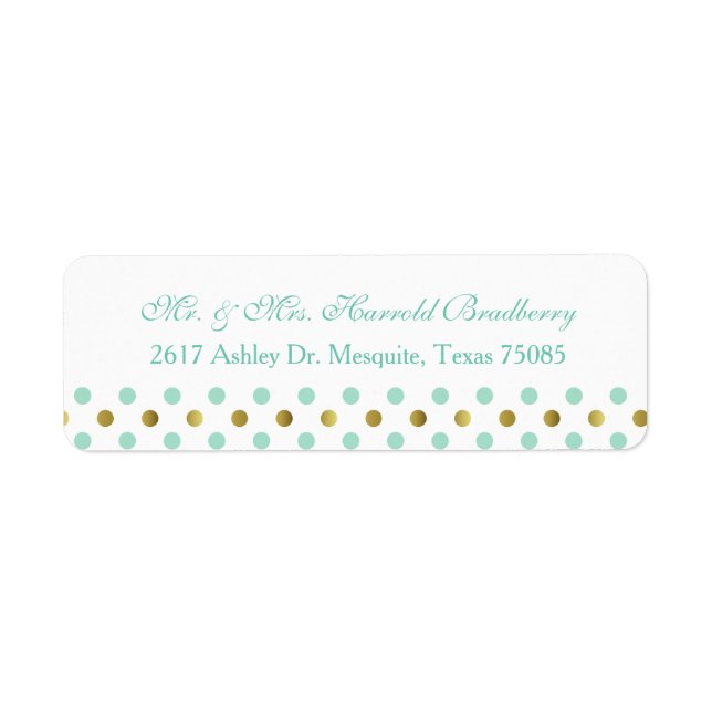 Mint Green and Gold Polka Dot Return Address Label (Front)