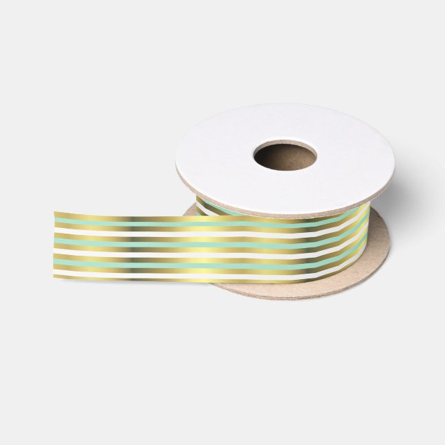 Mint Green and Gold Striped Ribbon Satin Ribbon (Spool)