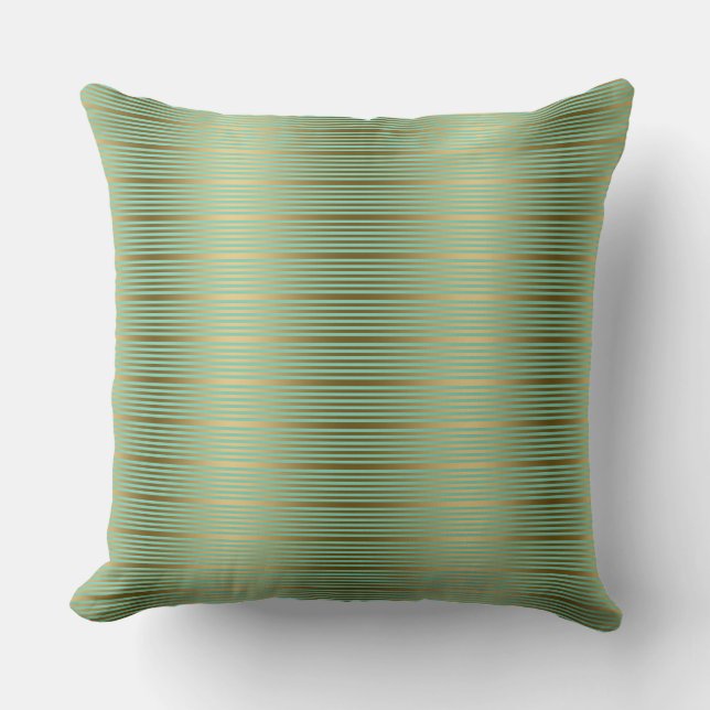 Mint Green And Gold Stripes Pattern Throw Pillow (Front)