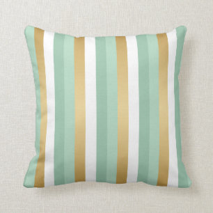 Mint Green and Gold Stripes Throw Pillow