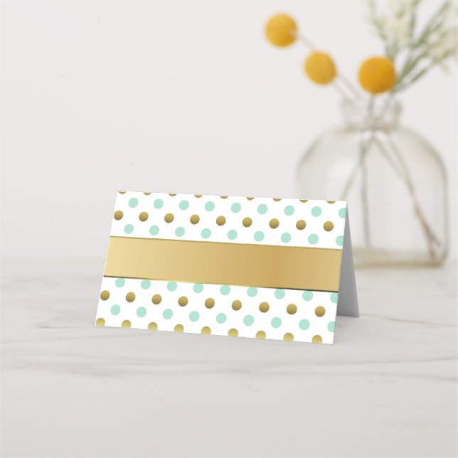Mint Green and Gold Wedding Folded Place Card (Front)