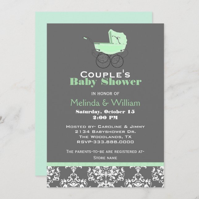 Mint Green and Grey Baby Shower Invitation (Front/Back)
