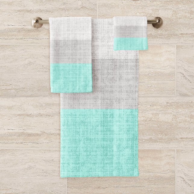 Mint Green and Grey Crosshatch Pattern, Bath Towel Set (Creator Uploaded)