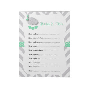 Mint Green and Grey Elephant Baby Shower - Wishes Notepad