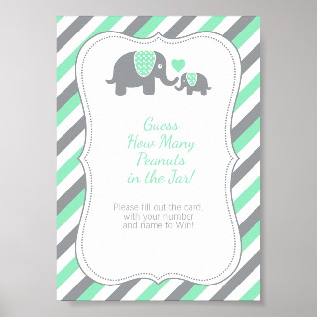 Mint Green and Grey Stripe Elephant -Instructions Poster (Front)
