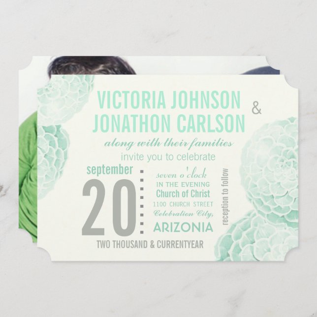 Mint Green and Grey Succulent Modern Wedding Invitation (Front/Back)
