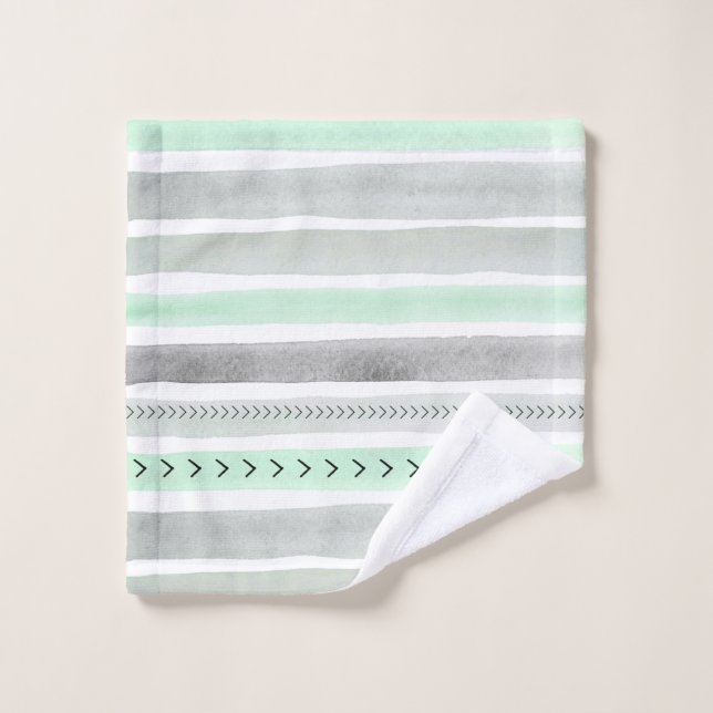 Mint Green and Grey Watercolor Pattern Wash Cloth (Wash Cloth)