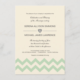 Mint Green and Ivory Chevron Wedding Invitations