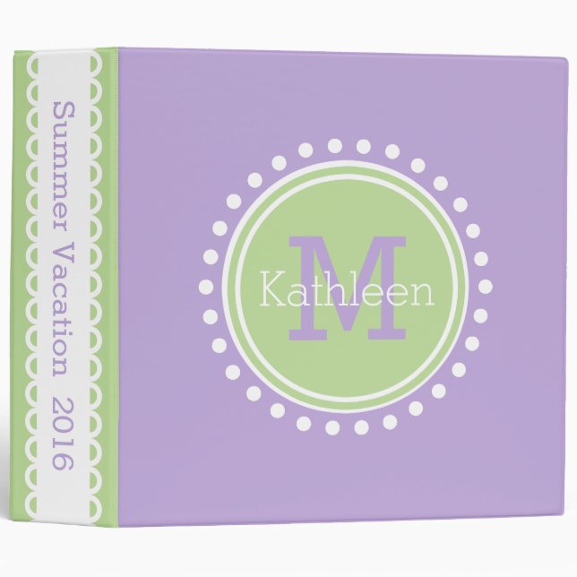 Mint Green and Lavender Personalized Monogram Binder (Front/Spine)