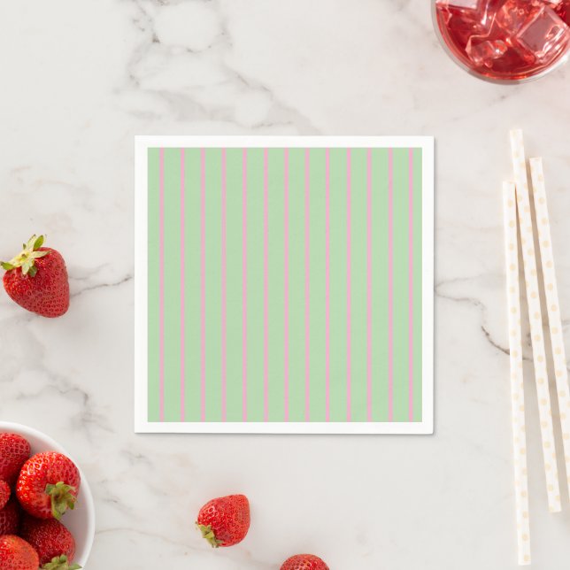 Mint Green and Light Pink Striped Light Wall Plate Napkin (Insitu)