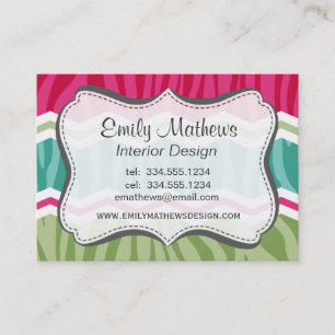 Mint, Green, and Magenta Pink Zebra Stripes Business Card