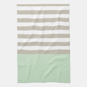 Mint Green and Neutral Grey Striped Pattern Kitchen Towel