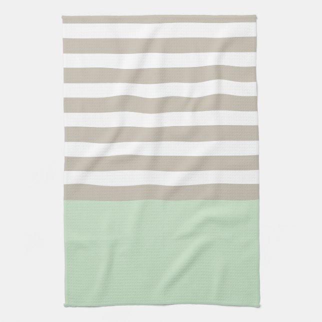 Mint Green and Neutral Grey Striped Pattern Kitchen Towel (Vertical)