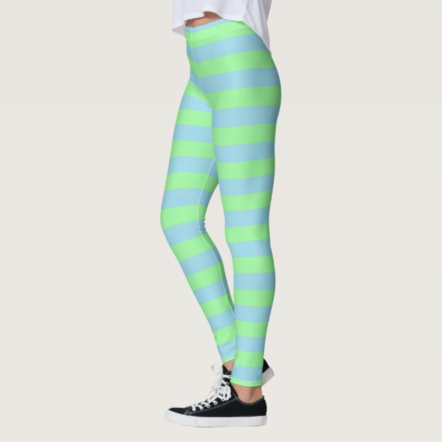 Mint Green and Pastel Blue Stripes Leggings (Left)