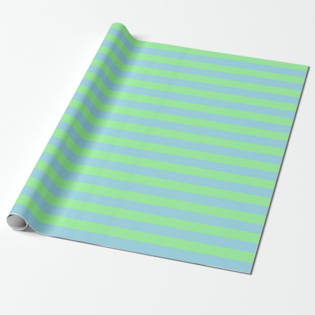 Mint Green and Pastel Blue Stripes Wrapping Paper (Unrolled)