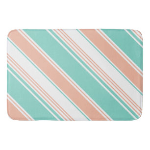 Mint Green and Peach Modern Stripes Bath Mat