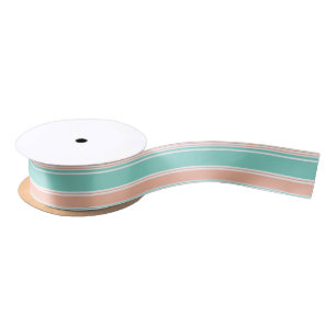 Mint Green and Peach Modern Stripes Satin Ribbon
