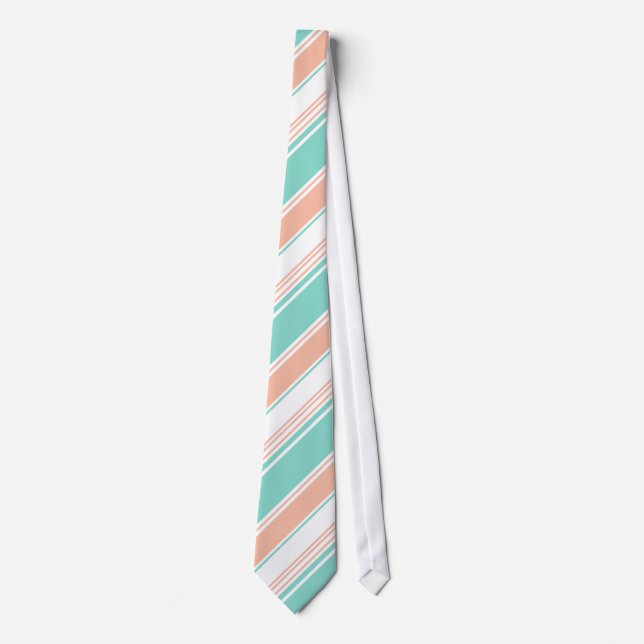 Mint Green and Peach Modern Stripes Tie (Front)