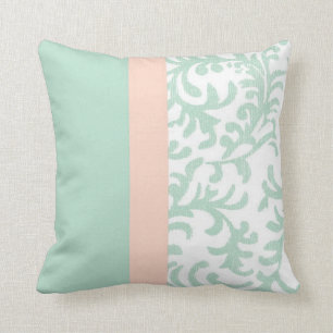 Mint Green and Peach Pink Floral Pattern Throw Pillow