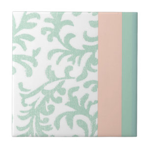 Mint Green and Peach Pink Floral Pattern Tile