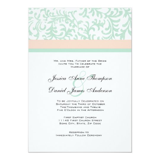 Mint Green and Peach Pink Wedding Invitation | Zazzle.ca